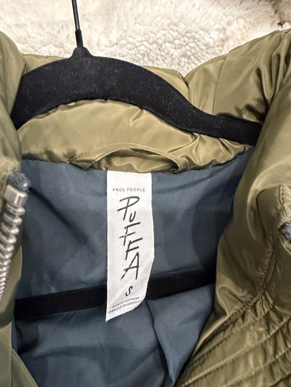 Free People Olive Green Long Quilted Puffer Coat with Hood - Picture 3 of 5